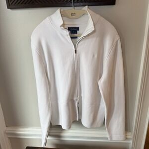 Faconnable Women's White Full Zip Sweater Medium 100% Cotton Hong Kong